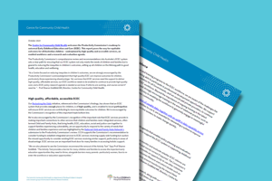 Response to the Productivity Commission into ECEC
